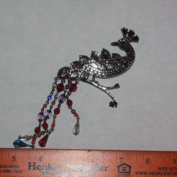 Large Rhinestone Peacock Brooch Pin - Picture 3 of 3